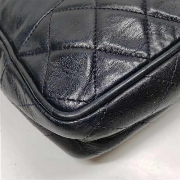 Chanel Navy Blue Lambskin Quilted Gold Chain Tote Bag - Picture 9 of 10